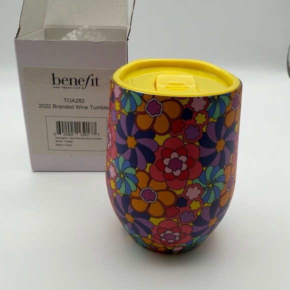 Wine Tumbler Floral Benefit Cosmetics San Francisco 2022 Branded Retro New - Picture 7 of 16